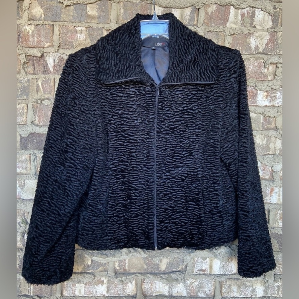 Utex Black Textured Teddy Jacket Women’s Full Zip Ribbed Black Size Large